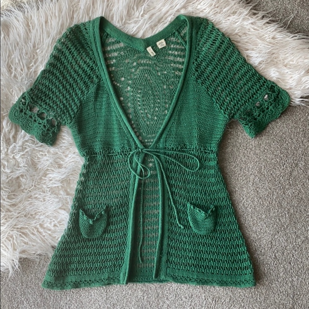 Moth Anthropologie crochet cardigan linen Sz S